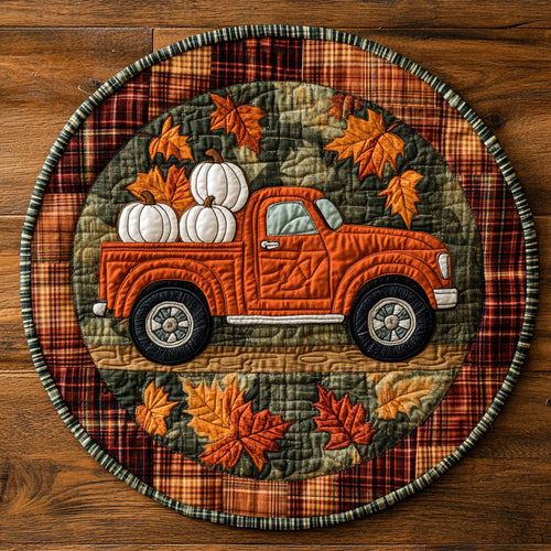 Pumpkin Trail Truck WN3007089CL Quilted Round Mat