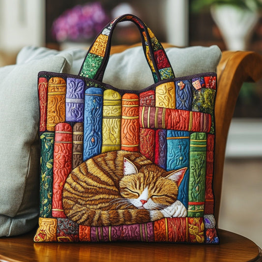 Vintage Library Cat XR1111006CL Quilted Tote Bag