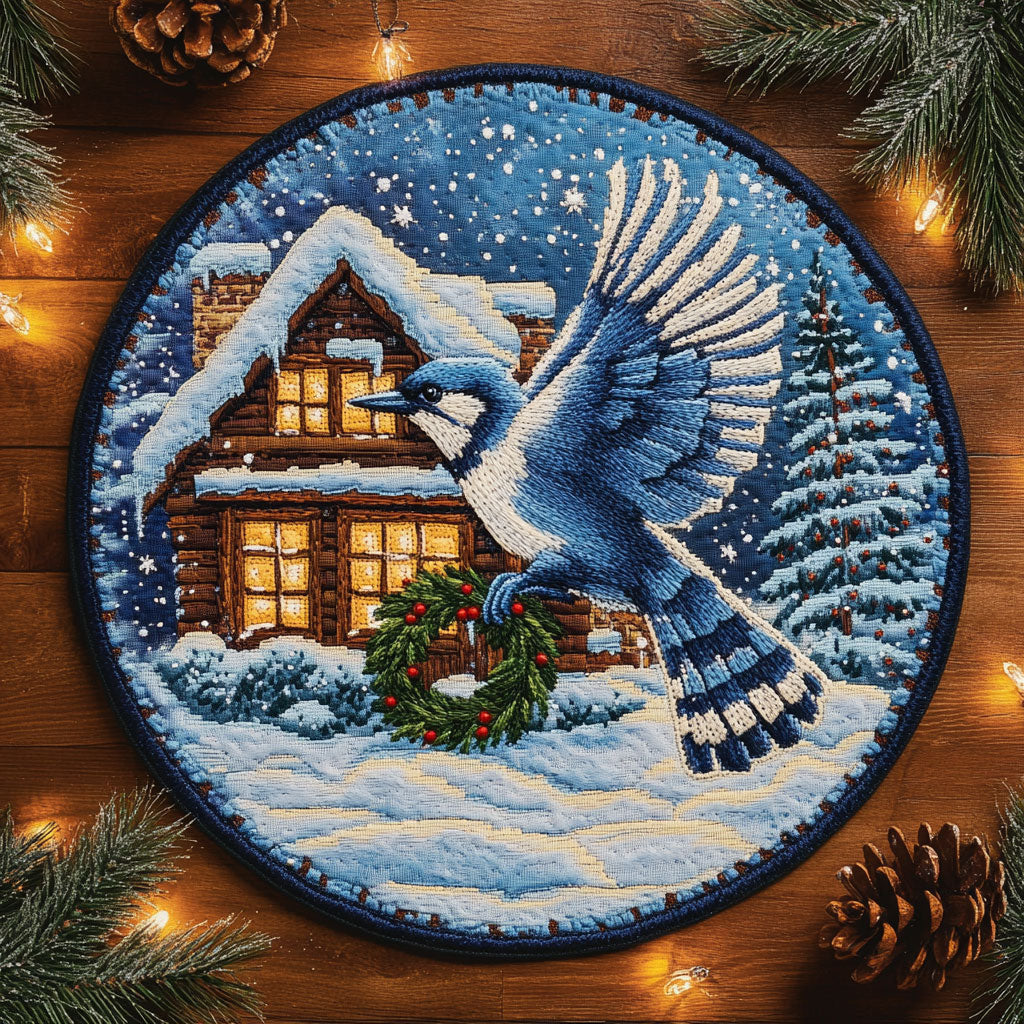 Blue Jay with Winter Mistletoe XK2310006CLQuilted Round Mat (new)