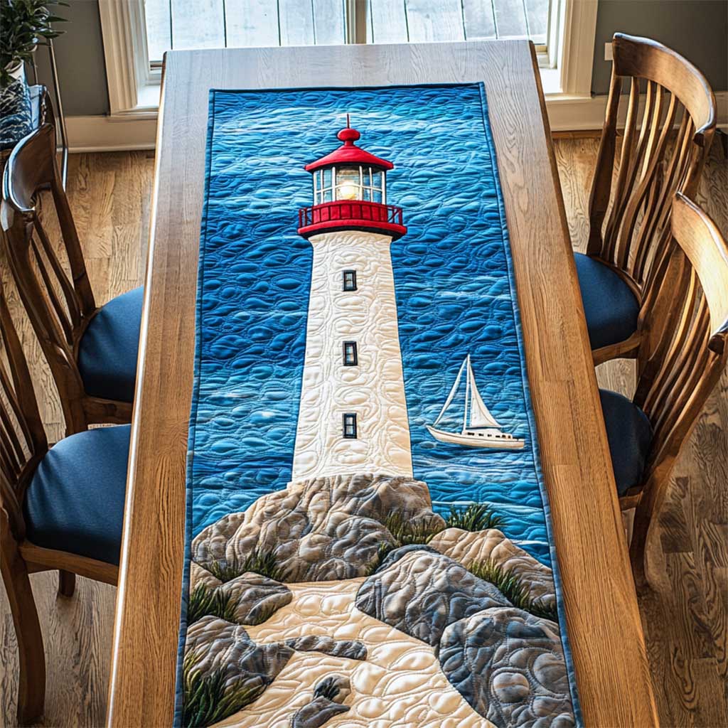 Waves And Lighthouse WN2503143CL Quilted Table Runner