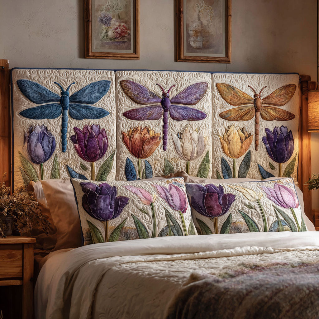 Colorful Dragonfly Flower CW3012003CL Quilted Headboard Slipcover