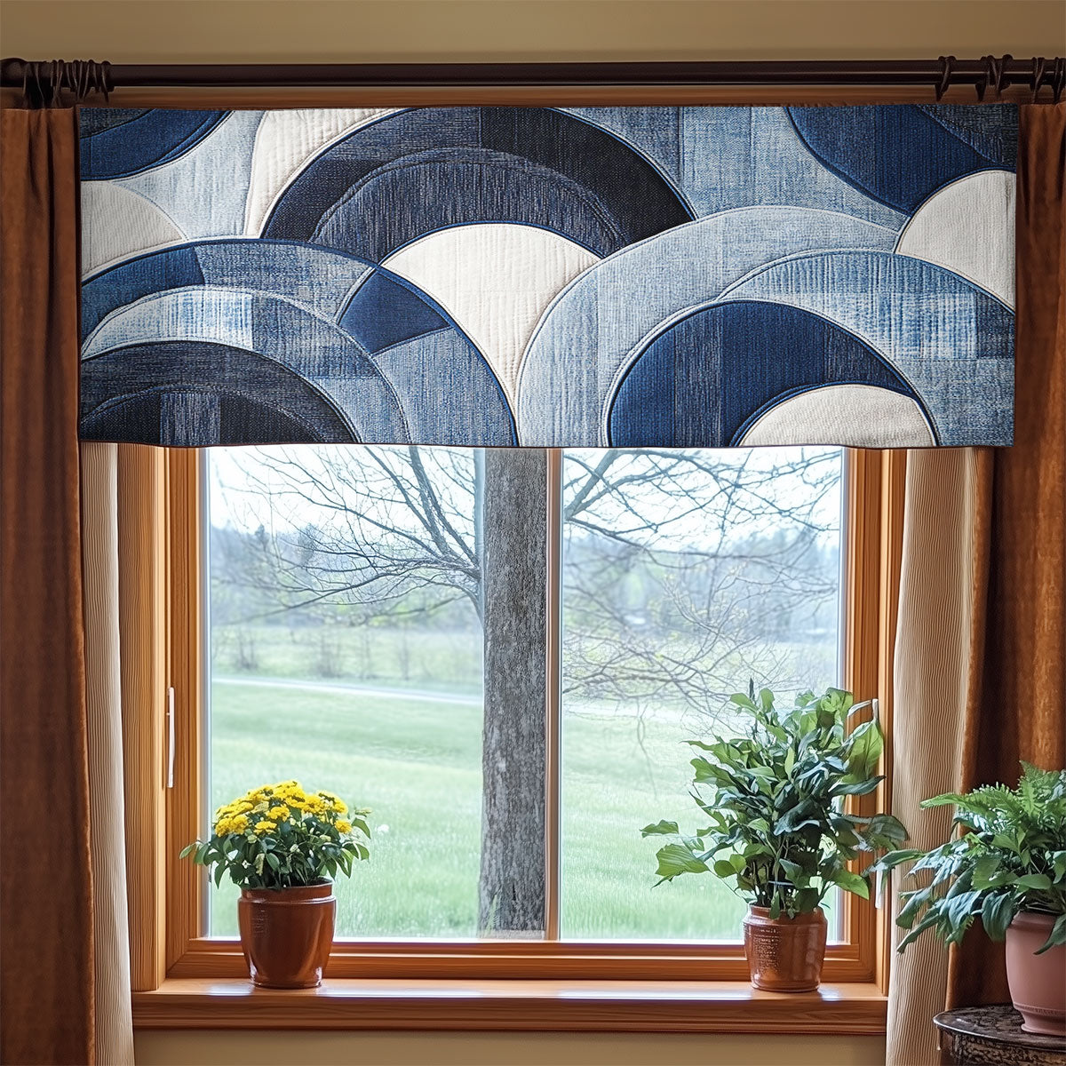 Curved Blues WN0407073CL Quilted Valance