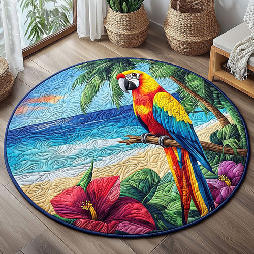 Tropical Scarlet Macaw Parrot QA0512016CL Quilted Round Mat