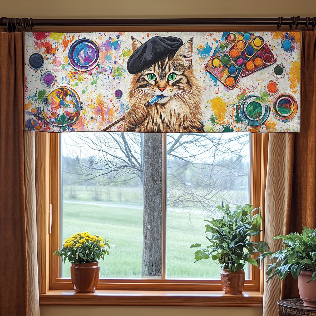 Splatter Cat WN3006070CL Quilted Valance