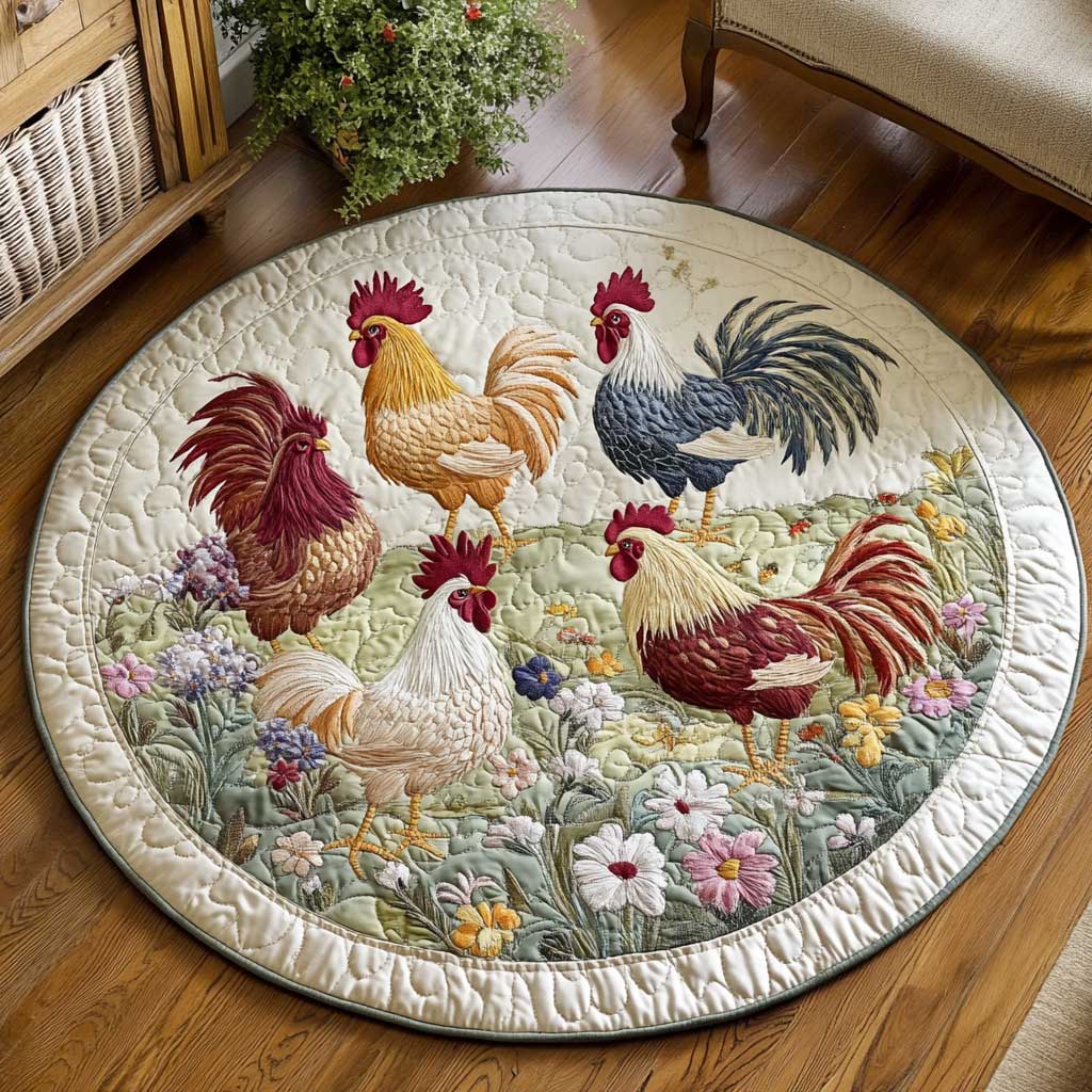 Floral Rooster WN1903116CL Quilted Round Mat