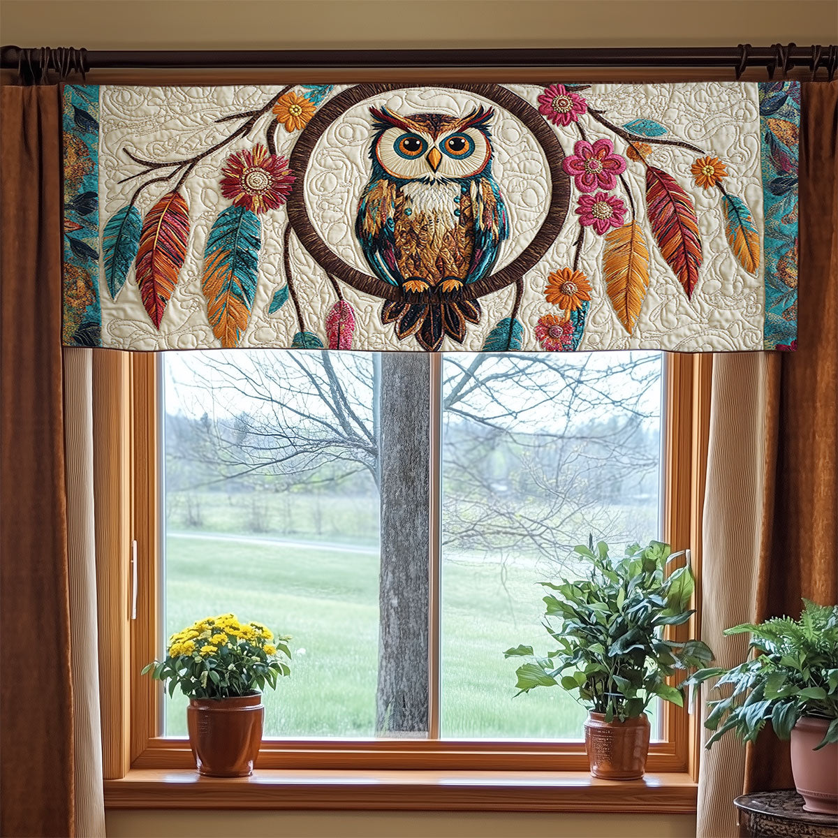 Dreamcatcher Native Owl WJ2305028CL Quilted Valance