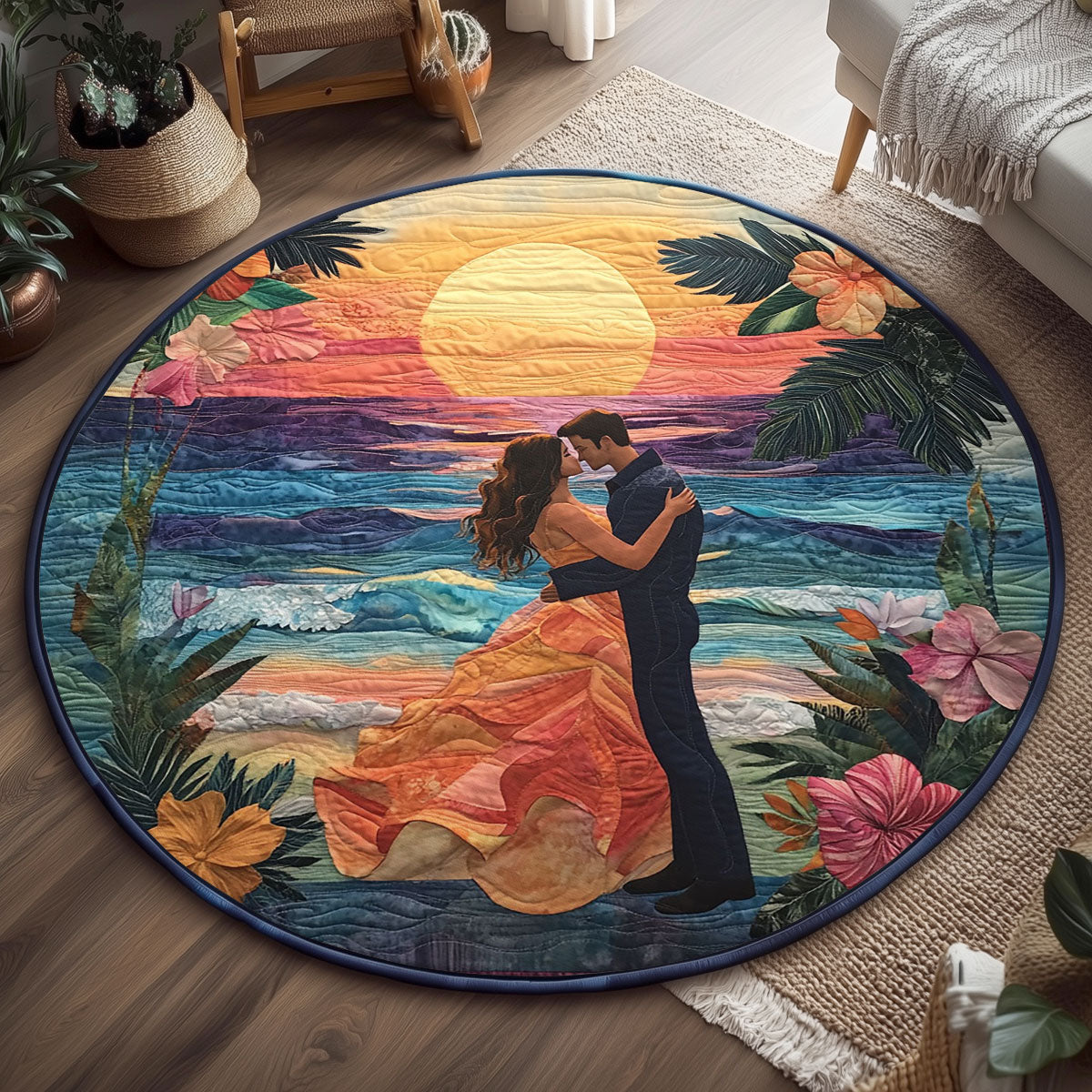 Romantic Sunset Couple WJ0407049CL Quilted Round Mat