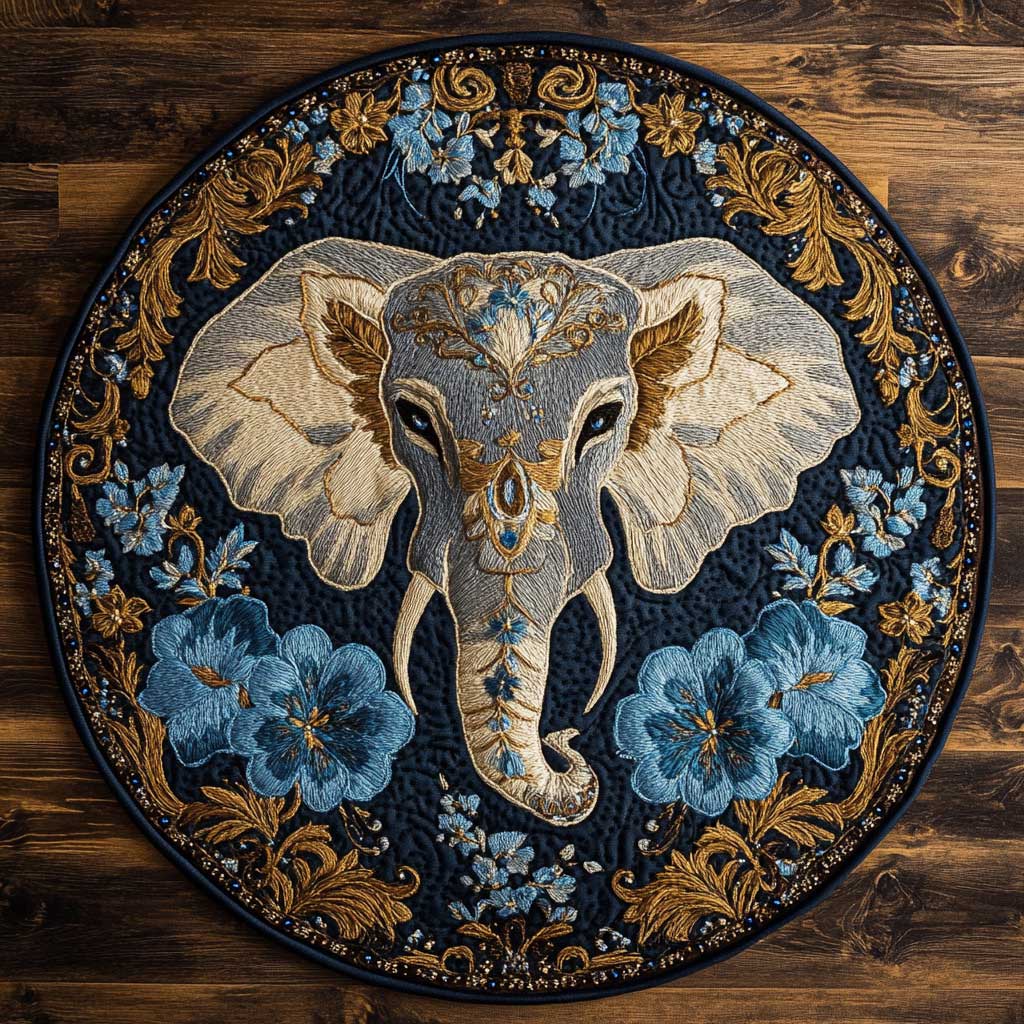 Mystic Elephant WN2904091CL Quilted Round Mat