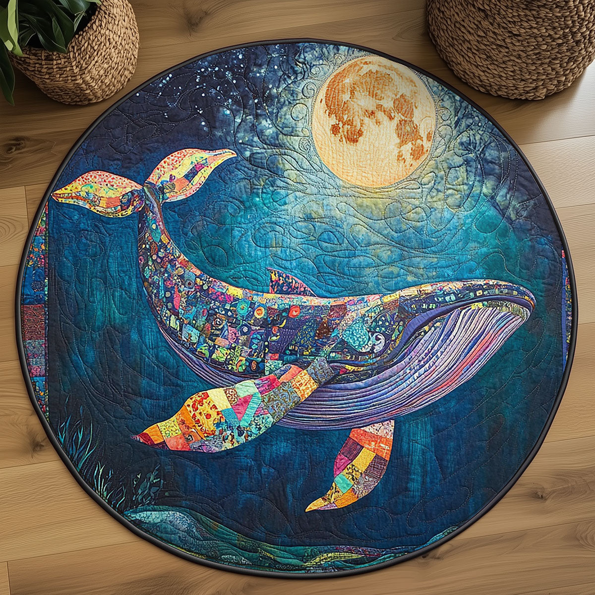 Under The Moon Whale WJ3103053CL Quilted Round Mat