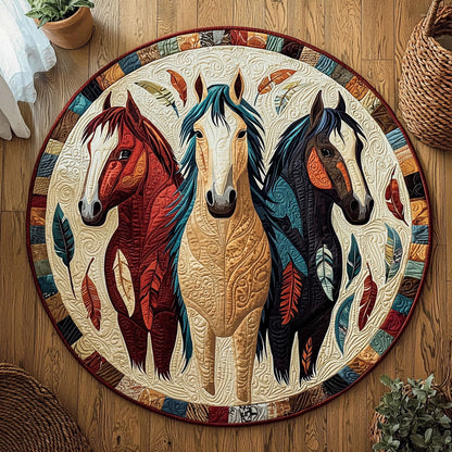 Native American Horses QA0912024CL Quilted Round Mat