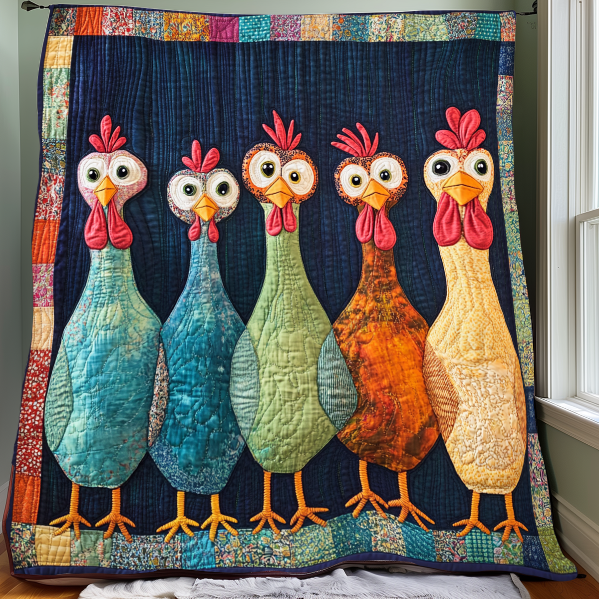 Whimsical Chickens XR0801001CL Quilt
