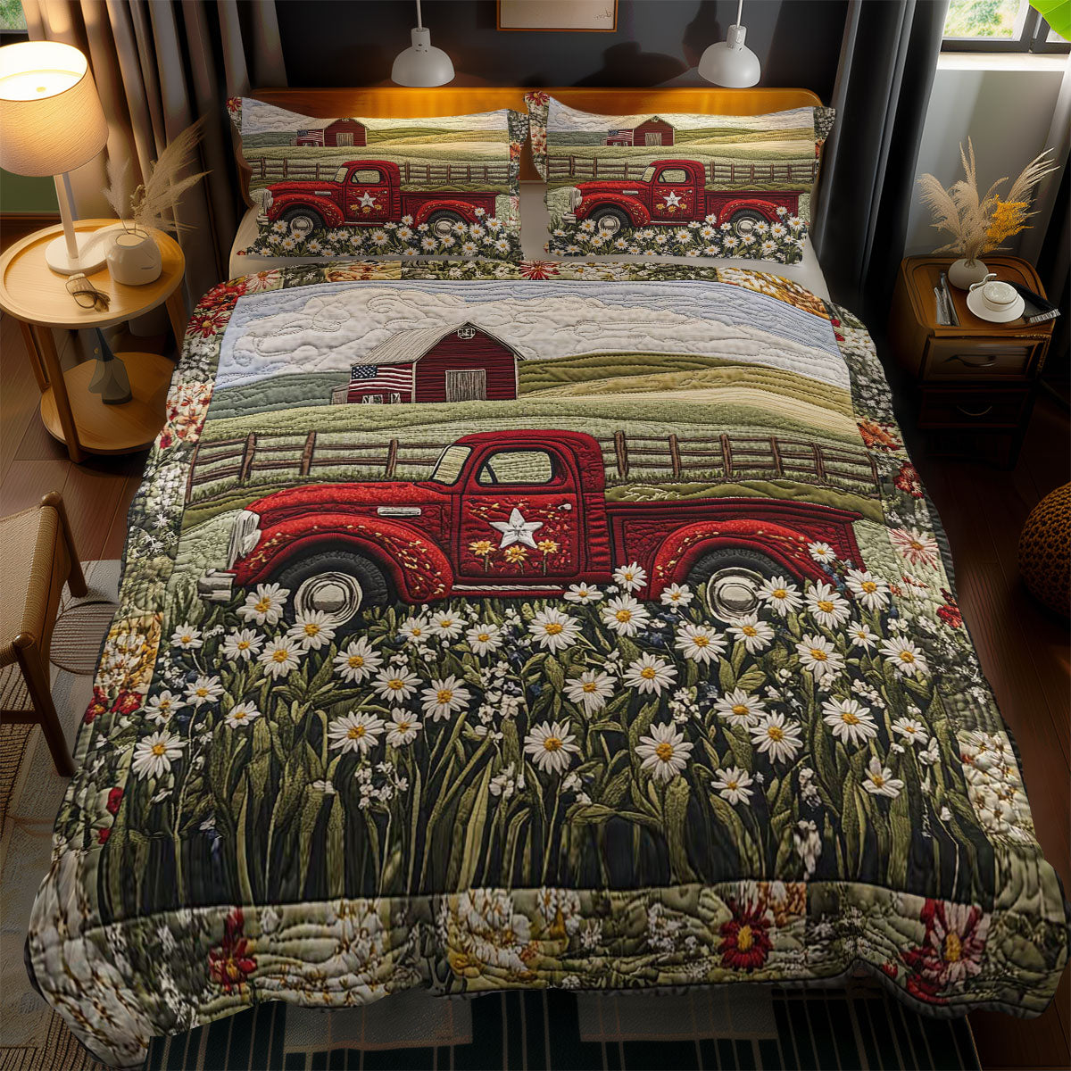 Red Truck Daisy Fields WN0703103CL Duvet Cover Set