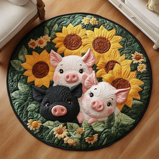 Adorable Pig Trio KL0412017CL Quilted Round Mat