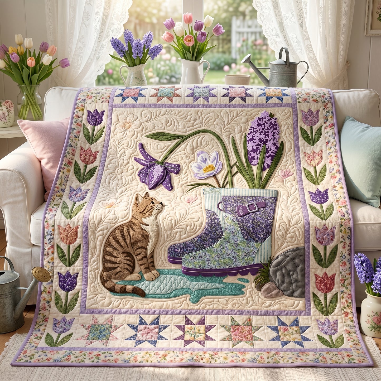 Cat And Flower XR0705012CL Quilt