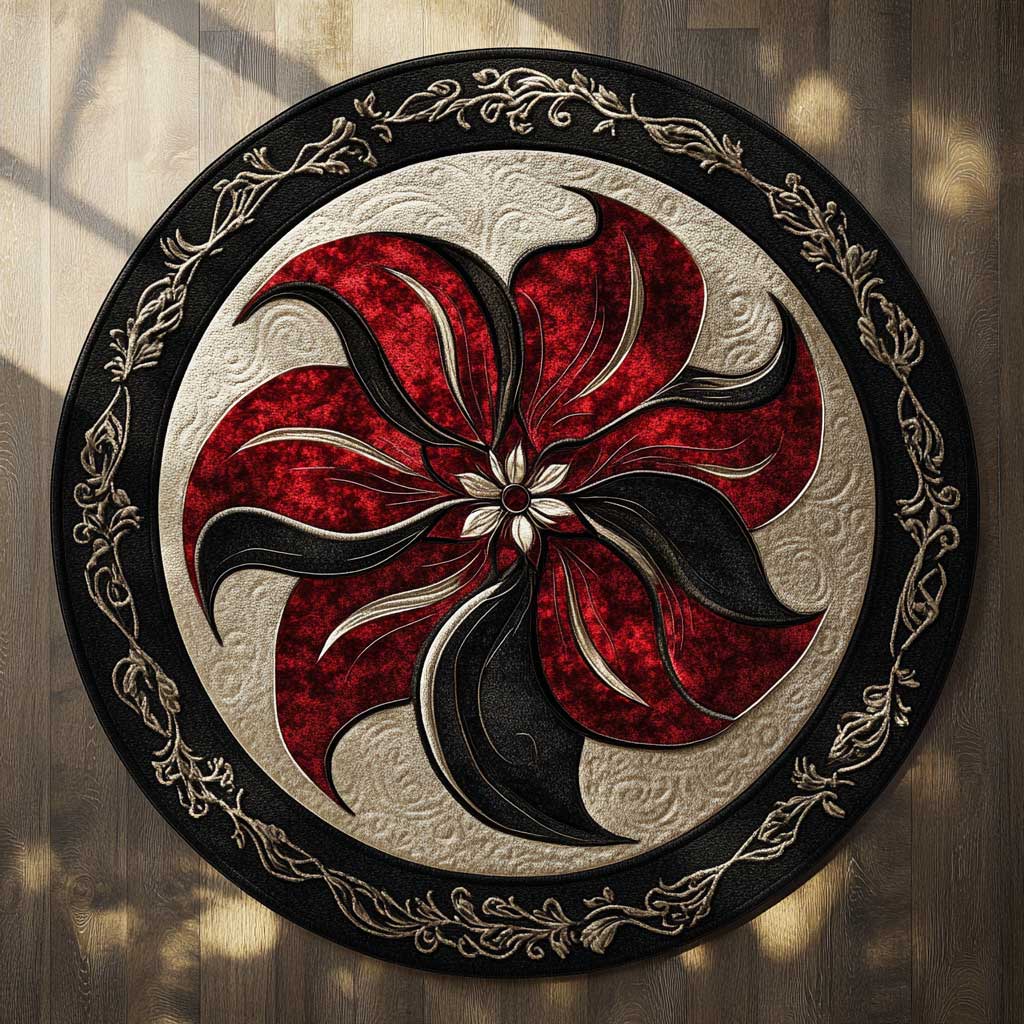 Crimson Flower WN2904067CL Quilted Round Mat