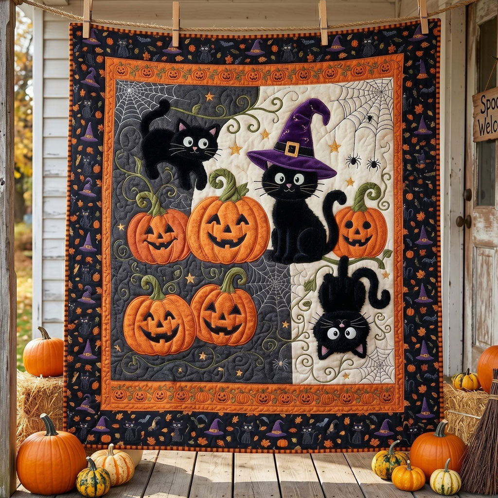 Black Cats And Pumpkins Halloween WN1105001CL Quilt