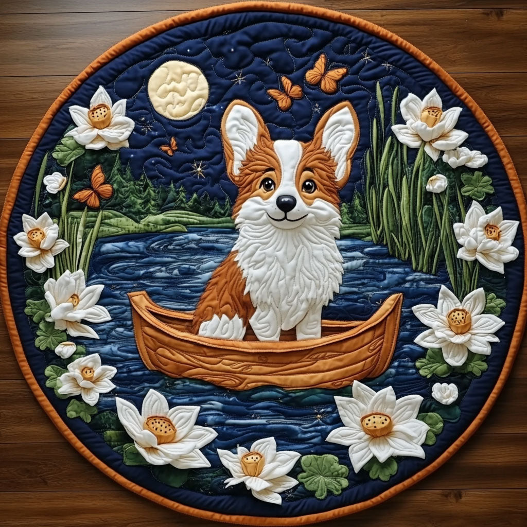 Peaceful Corgi Night KL0901034CL Quilted Round Mat