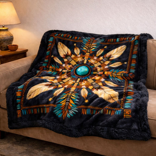 Sacred Feather Mandala KL2801009CL Faux Fur Throw Blanket
