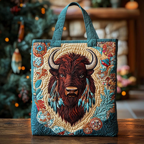 Bison And Flower QA2511027CL Quilted Tote Bag