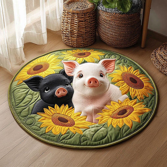 Pigs In Sunflower Garden QA0412021CL Quilted Round Mat