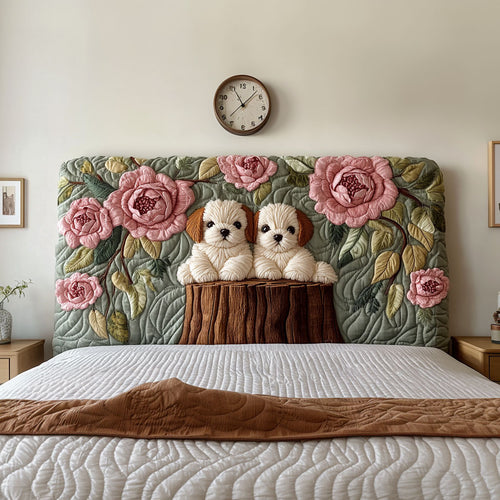Dogs In Rose Garden QA0701002CL Quilted Headboard Slipcover