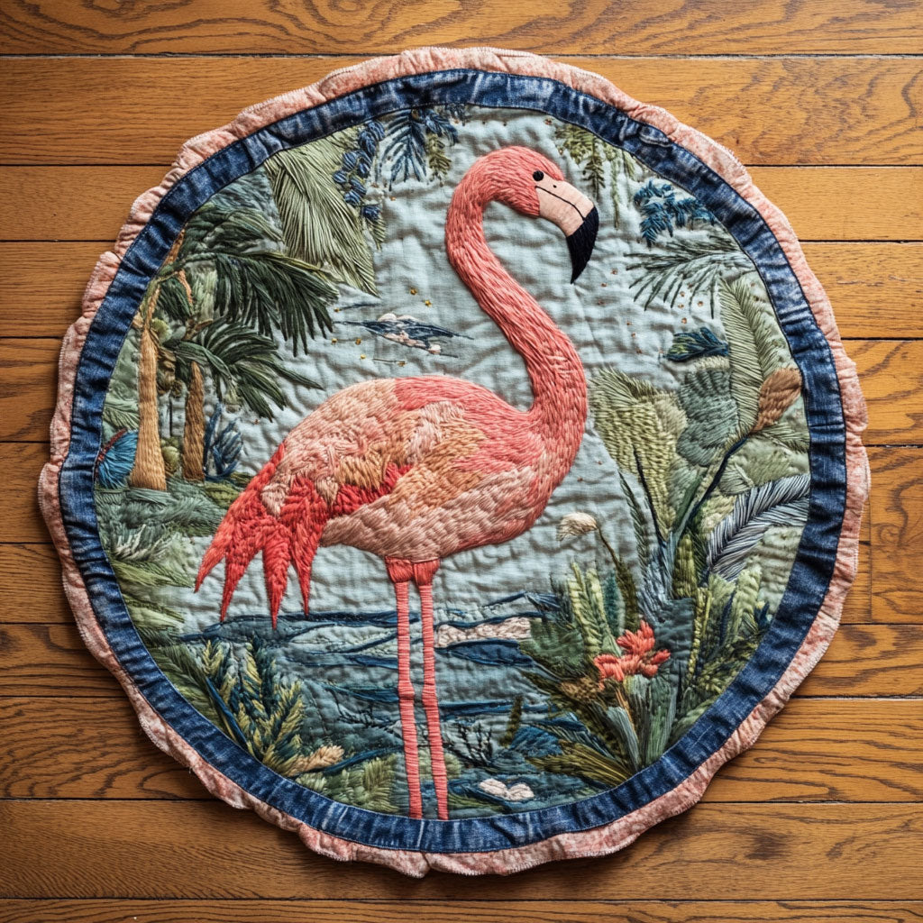 Tropical Flamingo WN0707126CL Quilted Round Mat
