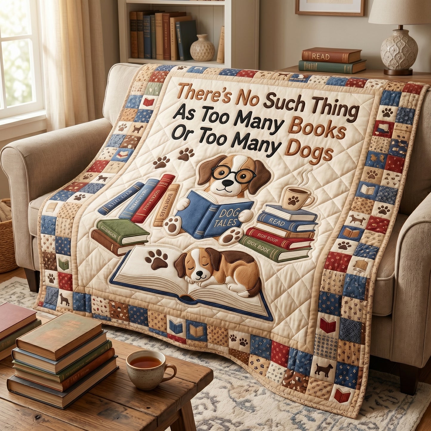 Too Many Books Of Too Many Dogs XR1304022CL Quilt