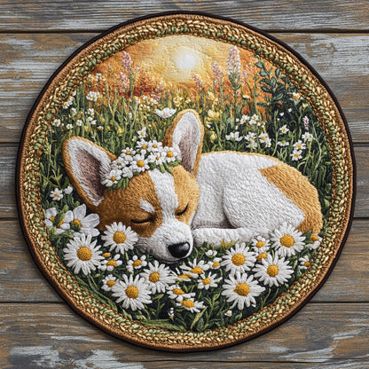 Corgi Meadow Nap WN2705028CL Quilted Round Mat