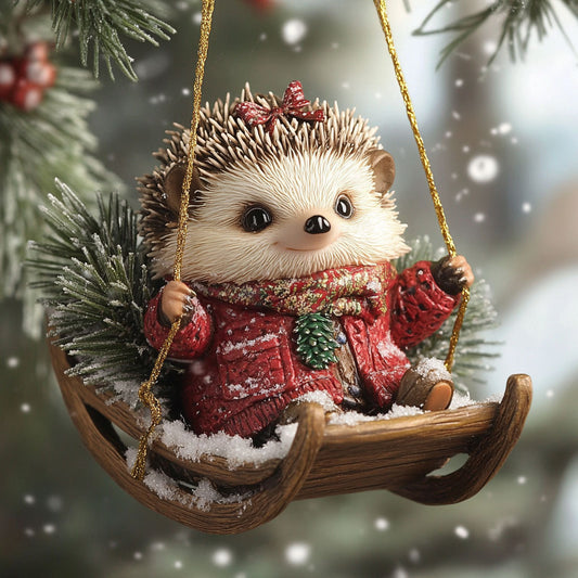 Hedgehog Snowy Swing WN1112028CL Christmas Ornament