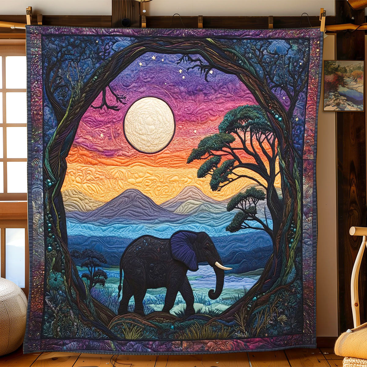Celestial Elephant Night CW1201030CL Quilt