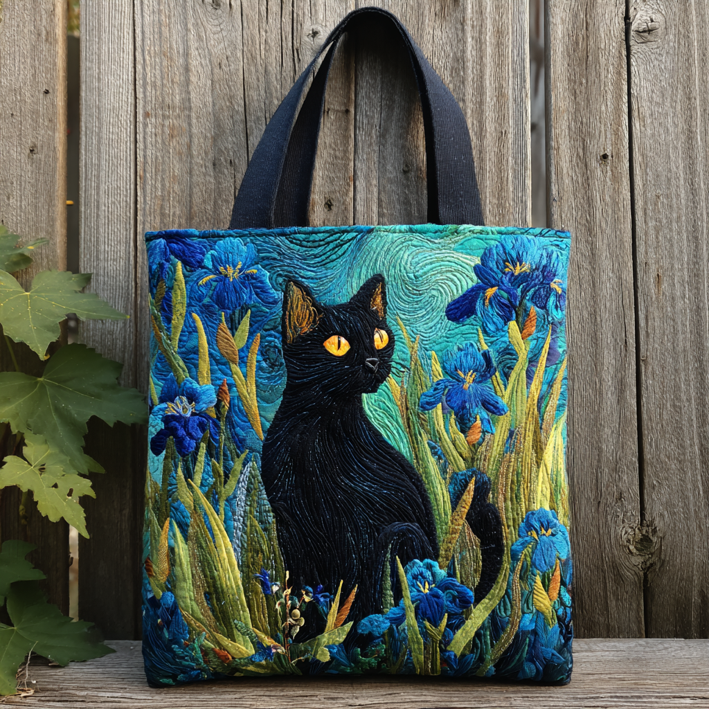 Whimsical Black Cat XR0501004CL Quilted Tote Bag