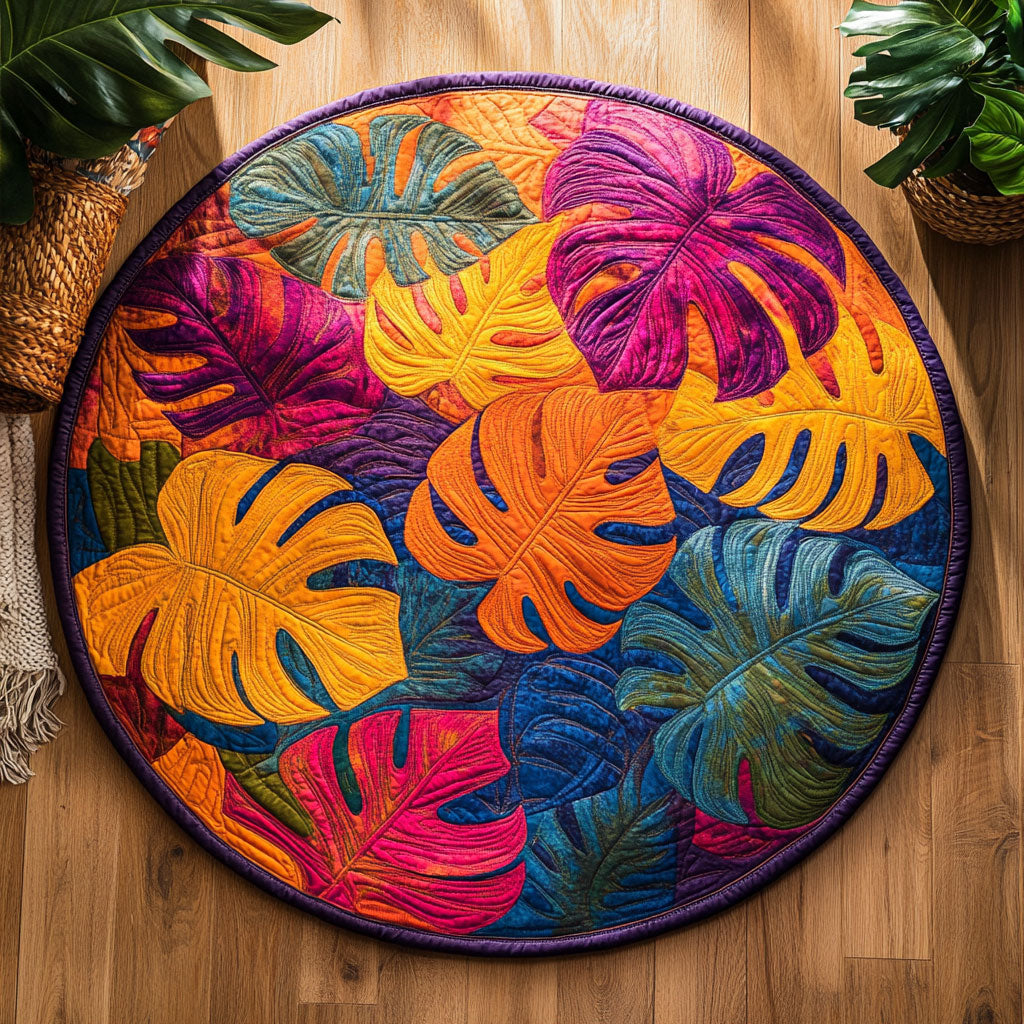 Tropical Monstera WN0307133CL Quilted Round Mat