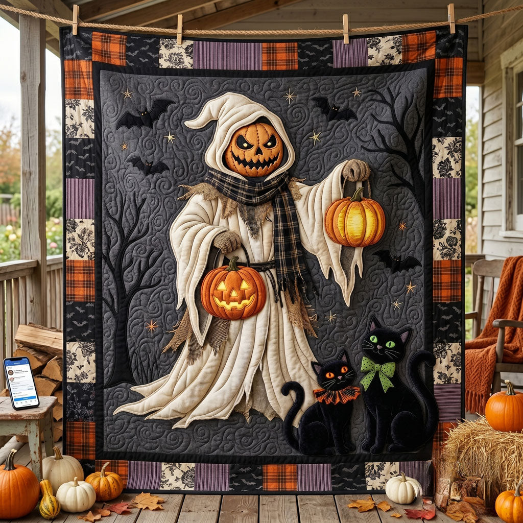 Pumpkin Ghost And Black Cats Halloween WN0905016CL Quilt
