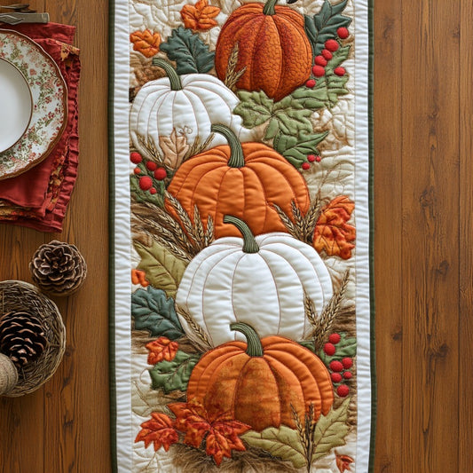 Pumpkins And Wheat XR1609004CL Quilted Table Runner