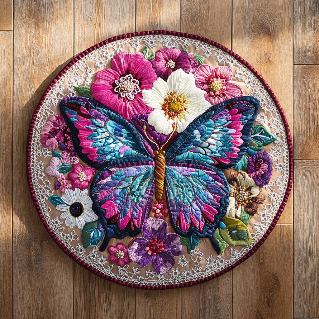 Indigo Butterfly WN0207071CL Quilted Round Mat