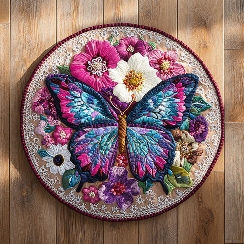 Indigo Butterfly WN0207071CL Quilted Round Mat