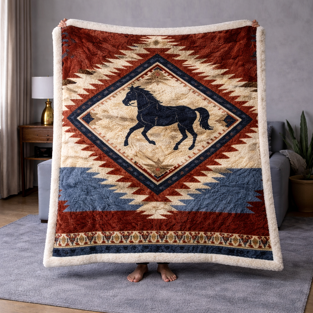 Geometric Horse QA3001009CL Faux Fur Throw Blanket
