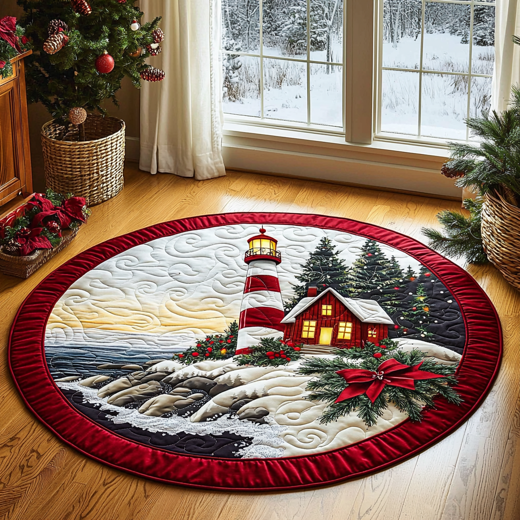 Christmas Lighthouse QA0212045CL Quilted Round Mat