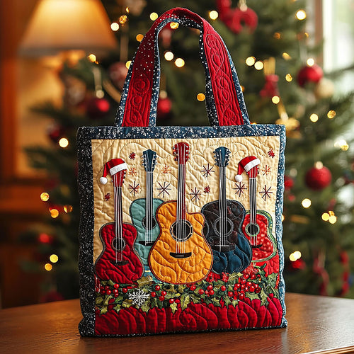 Christmas Guitar QA2711020CL Quilted Tote Bag