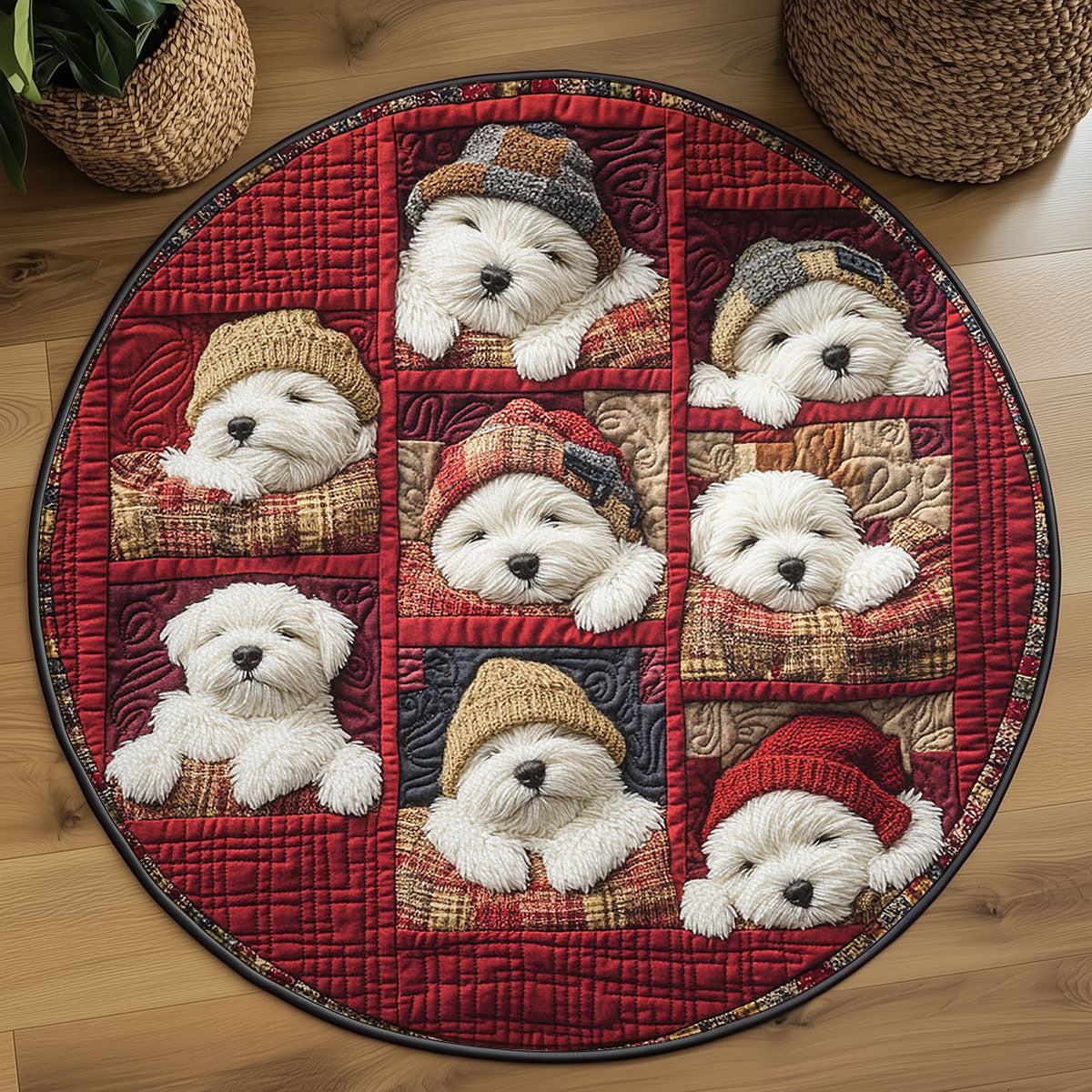 Bichon Frise Fireside WN0907007CL Quilted Round Mat
