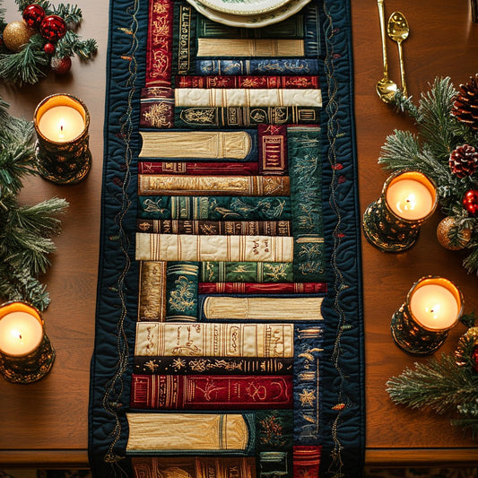 Vintage Book Haven XR1011048CL Quilted Table Runner