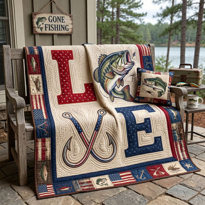 Love Fishing Patriotic WN1205013CL Quilt