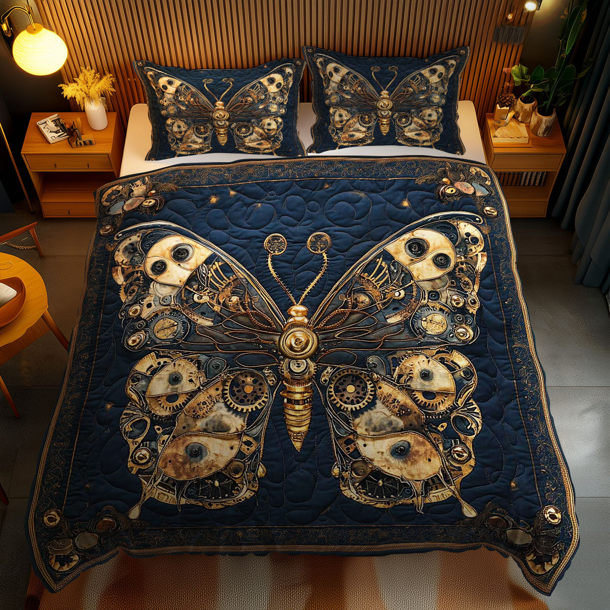 Golden Steampunk Butterfly WN0402077CL Duvet Cover Set