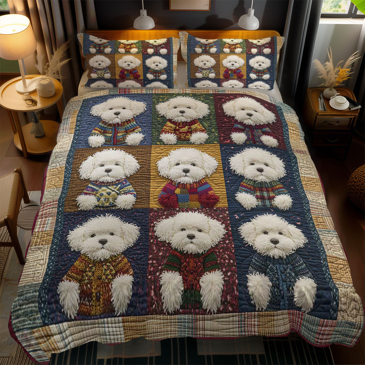 Fluffy Bichon Tiles WN2301064CL Duvet Cover Set