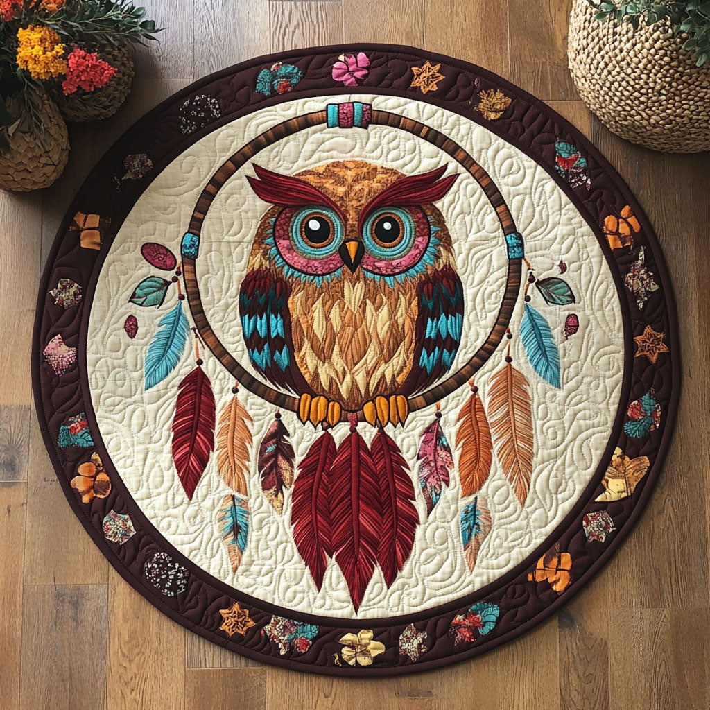 Dreamcatcher Native Owl WJ2805023CL Quilted Round Mat