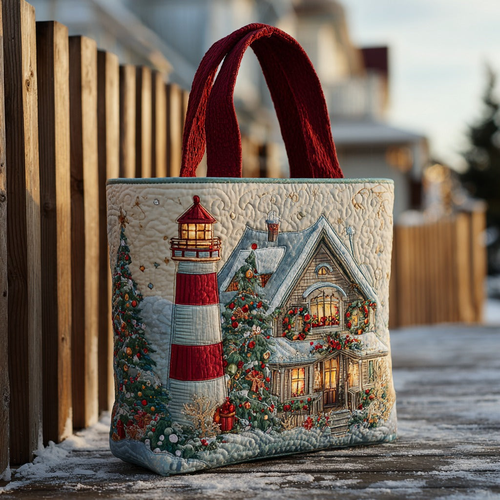 Christmas Lighthouse XR1811021CL Quilted Tote Bag