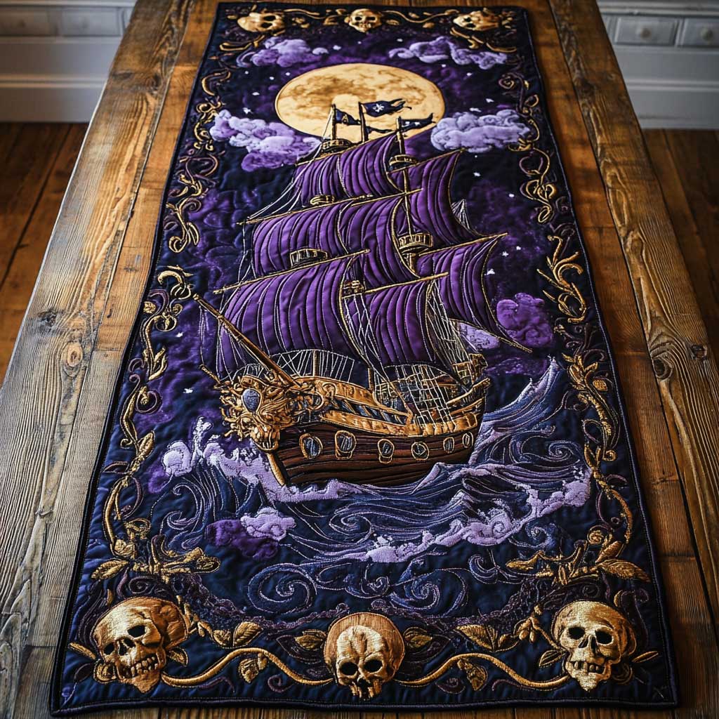 Midnight Pirate Ship WN2404072CL Quilted Table Runner
