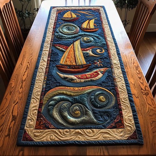 Whimsical Sailboat Flow WN2006049CL Quilted Table Runner