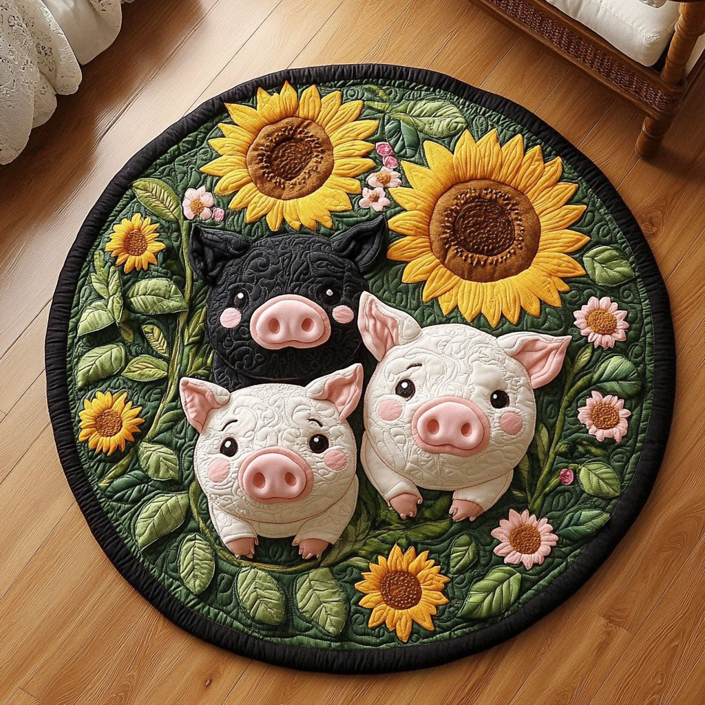 Adorable Pig Trio KL0412016CL Quilted Round Mat