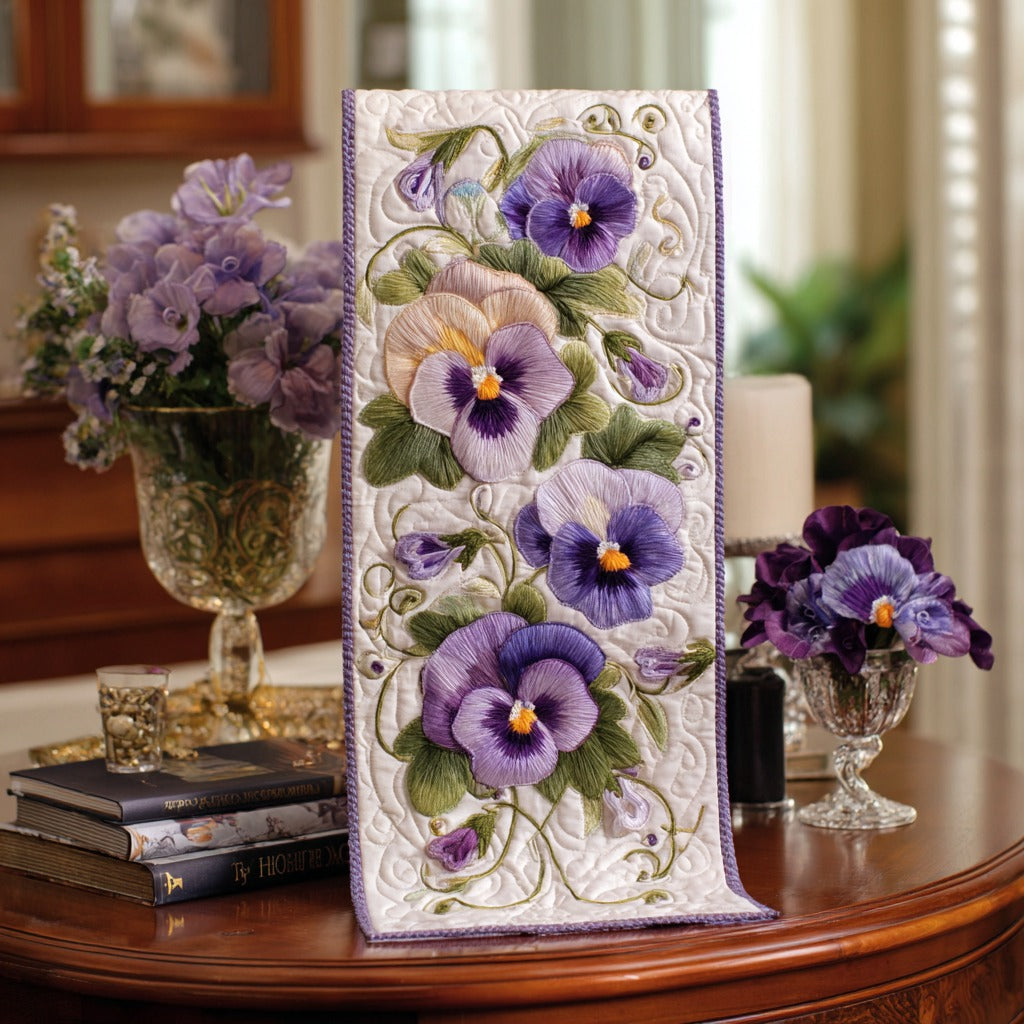 Purple Pansies XR1411034CL Quilted Table Runner